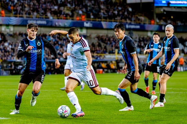 BRUGGE Club Brugge midfielder Freddie Potts and Aston Villa FC forward Emiliano Buendia during the UEFA Champions League match between Club Brugge and Aston Villa at Jan Breydel Stadium on September 8, 2026, in Brugge, Belgium. Photo by DeFodi Images