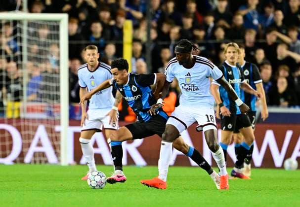 Club Brugge v Aston Villa - UEFA Champions League BRUGGE, BELGIUM - SEPTEMBER 08 : Tsawa Cheveyo midfielder of Club Brugge , Abraham Tammy centre-forward of Aston Villa during the UEFA Champions League 2026 27 League Phase MD1 match between Club Brugge and Aston Villa on September 8, 2026 in Brugge, Belgium, 08 09 2026 Brugge Belgium  Copyright: xJanxDexMeuleneirx