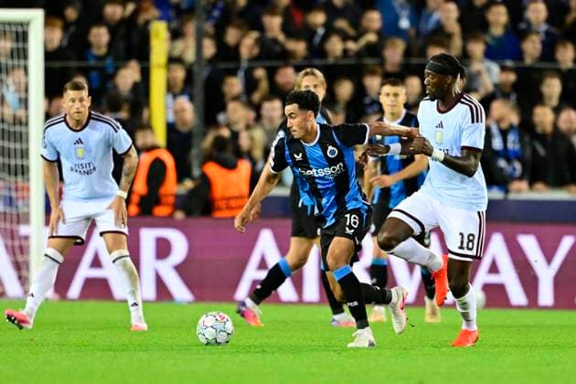 Club Brugge v Aston Villa - UEFA Champions League BRUGGE, BELGIUM - SEPTEMBER 08 : Tsawa Cheveyo midfielder of Club Brugge, Abraham Tammy centre-forward of Aston Villa during the UEFA Champions League 2026 27 League Phase MD1 match between Club Brugge and Aston Villa on September 8, 2026 in Brugge, Belgium, 08 09 2026 Brugge Belgium  Copyright: xJanxDexMeuleneirx