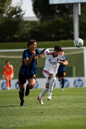 ESP UEFA Youth League: Real Madrid vs. Inter Milan. Alex Ciria of Real Madrid during the UEFA Youth League match between Real Madrid and Inter Milan, played at the Di Stefano Stadium in Valdebebas, Madrid, on September 8, 2026, in Madrid, Spain. Soccer Copyright: xAgenciaxLOFx