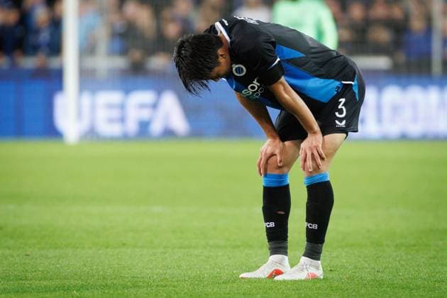 Club s Lee Hanbeom looks dejected after losing a soccer game between Belgian soccer team Club Brugge KV and English Aston Villa FC, on Tuesday 8 September 2026 in Brugge, on the first game of the UEFA Champions League league phase. KURTxDESPLENTER  x185685077x