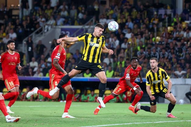 AEK Athens v LASK UEFA Champions League Luka Jovic of AEK Athens heads the ball during the UEFA Champions League match at AEK Arena, Athens 08 09 2026 UK Newspapers OUT Copyright: xYannisxHalasx FIL-23912-0067