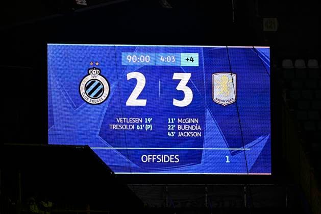 Club Brugge v Aston Villa - UEFA Champions League BRUGGE, BELGIUM - SEPTEMBER 08 : final scoreboard during the UEFA Champions League 2026 27 League Phase MD1 match between Club Brugge and Aston Villa on September 8, 2026 in Brugge, Belgium, 08 09 2026 Brugge Belgium  Copyright: xTomasxSiskx