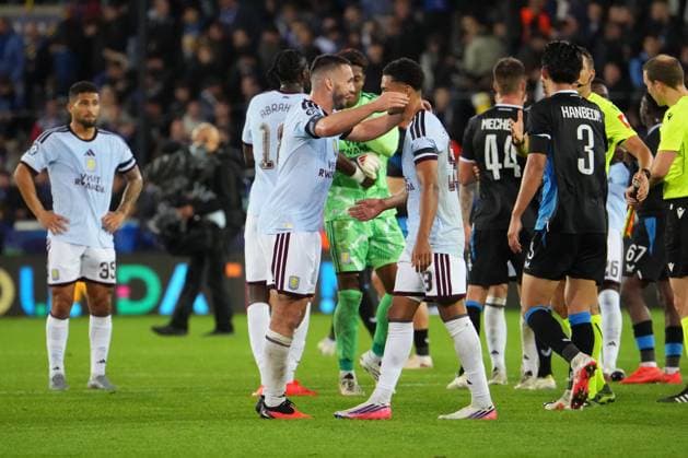 Aston Villa celebrate their 3-2 victory Club Brugge v Aston Villa, UEFA Champions League, League Stage, Football, Jan Breydel Stadium, Brugge, Belgium - 08 Sep 2026Brugge Jan Breydel Stadium Belgium  Copyright: xDavexWInter Shutterstockx 17139355bq