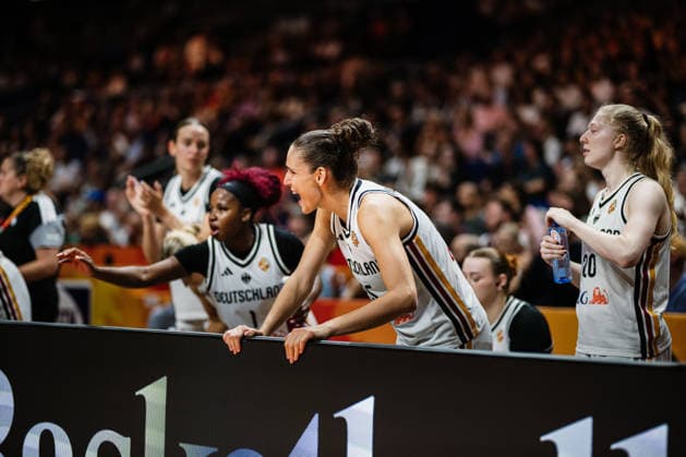 FIBA Women’s Basketball World Cup 2026: Germany vs. South Korea, September 8, 2026, Clara Bielefeld, Germany, 25, celebrating basketball, FIBA Women’s Basketball World Cup 2026, Final Phase, Qualifier for the Quarterfinals: Germany vs. South Korea on September 8, 2026, at the Uber Arena, Berlin Copyright: xBEAUTIFULxSPORTS Tonhäuserx