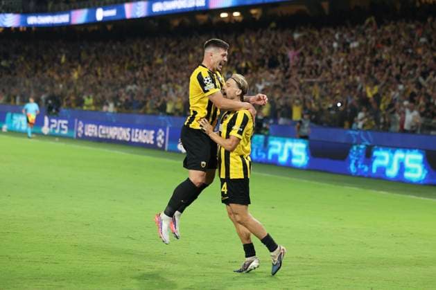 UEFA Champions League - AEK Athens FC vs LASK - Razvan Marin of AEK Athens FC celebrate after scoring the 1-0 during the UEFA Champions League League phase Matchday 1 soccer match between AEK Athens FC and LASK in AEK Arena, Athens, Greece, on 8 September 2026. IMAGO ONE INCH PRODUCTIONS ATHENS GREECE Copyright: xONExINCHxPRODUCTIONSx 7080042