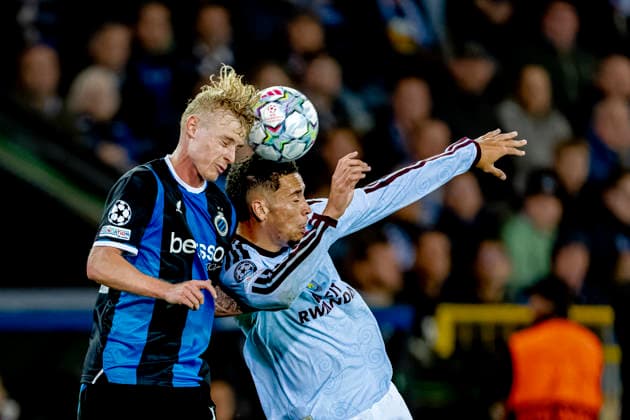 BRUGGE Club Brugge midfielder Joaquin Seys and Aston Villa FC forward Alysson during the UEFA Champions League match between Club Brugge and Aston Villa at Jan Breydel Stadium on September 8, 2026, in Bruges, Belgium. Photo by DeFodi Images