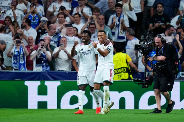 ESP: Real Madrid - Inter Milan. UEFA Champions League. Matchday 1 Kylian Mbappe of Real Madrid CF celebrates after scoring the 1-0 during the UEFA Champions League match, matchday 1, between Real Madrid and FC Inter de Milan played at Santiago Bernabeu Stadium on 8 Sep, 2026 in Madrid, Spain. kpng Copyright: xCesarxCebollax xPRESSINPHOTOx PS_2627_UCL_RMA_INT_033