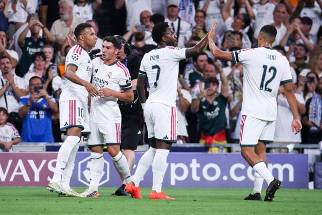 Real Madrid vs. FC Internazionale Milano, UEFA Champions League 2026–27, September 8, 2026, Santiago Bernabéu Stadium, Madrid, Spain Kylian Mbappé of Real Madrid celebrates his goal during the UEFA Champions League 2026–27 soccer match between Real Madrid and FC Internazionale Milano at the Santiago Bernabéu Stadium on September 8, 2026, in Madrid, Spain Madrid Santiago Bernabéu Stadium Madrid Spain Copyright: xAlejandroxMatiasxAcostax