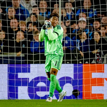BRUGGE Aston Villa FC goalkeeper Zion Suzuki during the UEFA Champions League match between Club Brugge and Aston Villa at Jan Breydel Stadium on September 8, 2026, in Brugge, Belgium. Photo by DeFodi Images