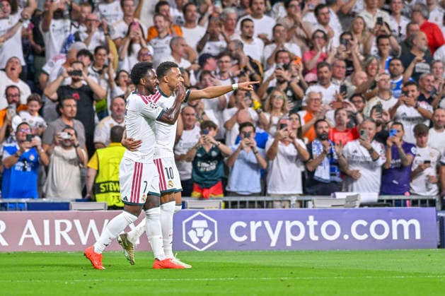 September 8, 2026, Madrid, Madrid, Spain: 10 KYLIAN MBAPPE of Real Madrid CF and 7 VINICIUS JUNIOR of Real Madrid CF celebrates a goal during the match on Matchday 1 of the group stage of the 2026 27 UEFA Champions League between REAL MADRID C.F. and F.C. INTERNAZIONALE MILANO, played at the Bernabo u Stadium on September 8, 2026, in Madrid, Spain. Madrid Spain - ZUMAc312 20260908_zsp_c312_322 Copyright: xOscarxManuelxSanchezx