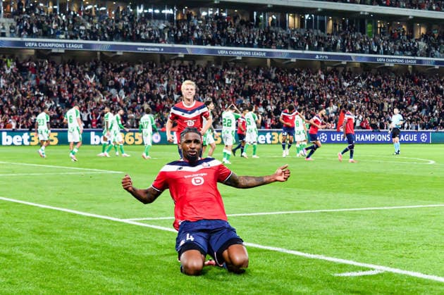 FOOTBALL : Lille OSC vs Real Betis Balompie - Ligue des Champions - Phase de Ligue - JournÃ e 1 - 08 09 2026 Joie des joueurs du LOSC aprÃ s le but de Alexsandro (Lille OSC) Villeneuve d AsqcFrance  Copyright: xBaptistexAutissierx