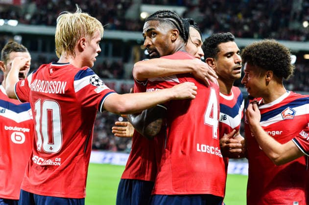 FOOTBALL : Lille OSC vs Real Betis Balompie - Ligue des Champions - Phase de Ligue - JournÃ e 1 - 08 09 2026 Joie des joueurs du LOSC aprÃ s le but de Alexsandro (Lille OSC) Villeneuve d AsqcFrance  Copyright: xBaptistexAutissierx