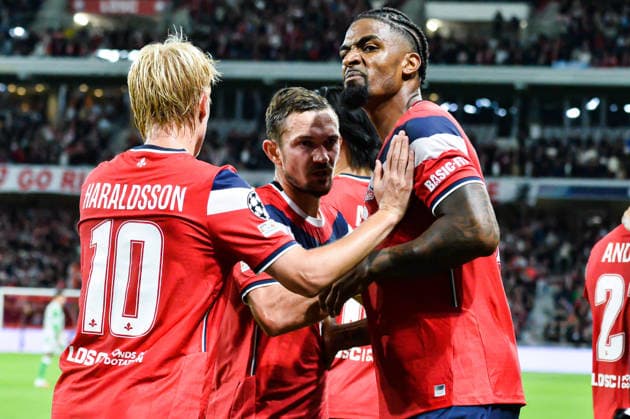 FOOTBALL : Lille OSC vs Real Betis Balompie - Ligue des Champions - Phase de Ligue - JournÃ e 1 - 08 09 2026 Joie des joueurs du LOSC aprÃ s le but de Alexsandro (Lille OSC) Villeneuve d AsqcFrance  Copyright: xBaptistexAutissierx