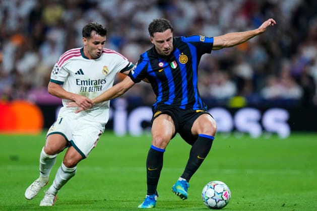 ESP: Real Madrid - Inter Milan. UEFA Champions League. Matchday 1 Brahim Diaz of Real Madrid CF and Carlos Augusto of FC Inter Milan during the UEFA Champions League match, matchday 1, between Real Madrid and FC Inter de Milan played at Santiago Bernabeu Stadium on 8 Sep, 2026 in Madrid, Spain. kpng Copyright: xCesarxCebollax xPRESSINPHOTOx PS_2627_UCL_RMA_INT_051