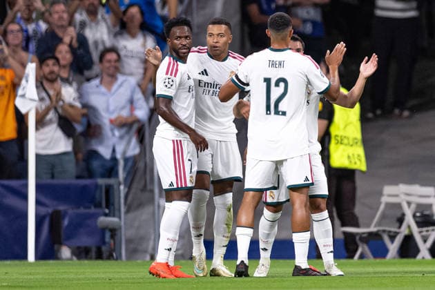 MADRID, SPAIN - SEPTEMBER,8: Kylian Mbappe of Real Madrid celebrates after scoring the team s first goal during the UEFA Champions League football match between Real Madrid and Inter Milan at Santiago Bernabeu Stadiumon September 8, 2026 in Madrid, Spain. (Photo by Ricardo Nogueira Sports Press Photo) Copyright: xRicardoxNogueira SportsxPressxPhotox Sportspressphoto_SPR226265