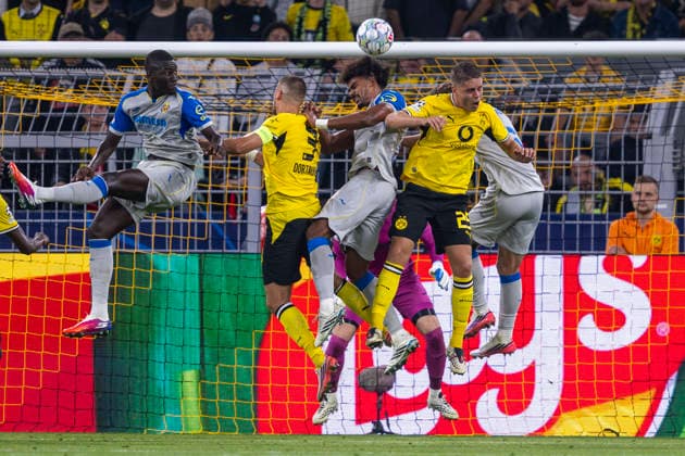 September 8, 2026 Champions League Borussia Dortmund vs. Villarreal at Signal Iduna Park Waldemar Anton (Borussia Dortmund) and Joey Veerman (Borussia Dortmund) battle for the ball IMPORTANT NOTICE In accordance with DFL and UEFA regulations, it is prohibited to use or allow the use of photographs taken in the stadium and or during the game in the form of sequential images and or video-like photo series Copyright: xDavidxInderliedx