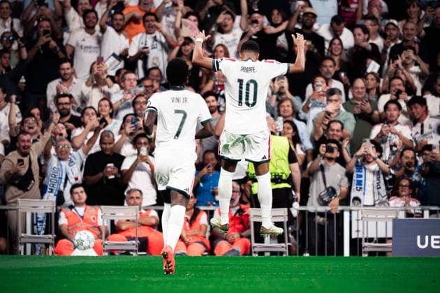Real Madrid CF vs Inter Milan - UEFA Champions League MADRID, SPAIN, SEPT 8: Kylian Mbappe of Real Madrid CF celebrating after scoring his goal during the UEFA Champions League group stage match between Real Madrid CF and Inter Milan at Estadio Santiago Bernabeu on September 8, 2026 in Madrid, Spain. Copyright: xAlexxPerezx RealMadridInterMilan08091237