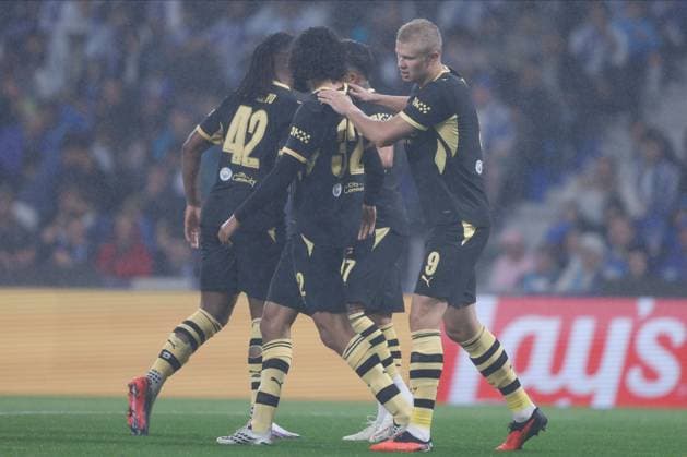 Erling Haaland of Manchester City celebrates scoring a goal to make the score 1-0. Porto v Manchester City, UEFA Champions League, League Stage, Football, Estadio do Dragao, Porto, Portugal - 08 Sep 2026Porto Estadio do Dragao Portugal  Copyright: xMiguelxLemos Shutterstockx 17140155cm