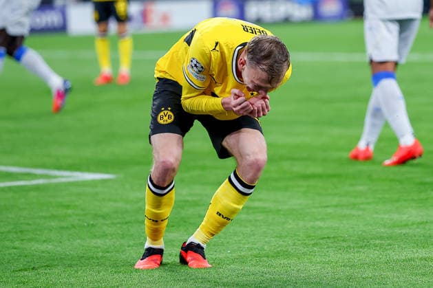 September 8, 2026, Soccer, UEFA Champions League, Borussia Dortmund vs. Villarreal, Champions League Matchday 1, Signal Iduna Park, 2026–27 Season, Maximilian Beier (BVB) No. 14, disappointed, gesturing in frustration on the field. DFB regulations prohibit any use of photographs as image sequences and or quasi-video. North Rhine-Westphalia, Germany