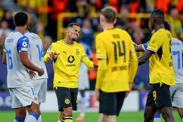 September 8, 2026, Soccer, UEFA Champions League, Borussia Dortmund vs. Villarreal CF, Champions League Matchday 1, Signal Iduna Park, 2026–27 season: Ethan Nwaneri (BVB) No. 18 gesturing on the field. DFB regulations prohibit any use of photographs as image sequences and or quasi-video. North Rhine-Westphalia, Germany