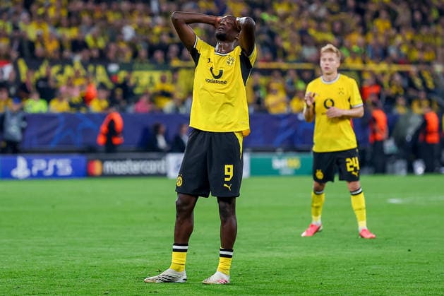 September 8, 2026, Soccer, UEFA Champions League, Borussia Dortmund vs. Villarreal, Champions League Matchday 1, Signal Iduna Park, 2026–27 season: Serhou Guirassy (BVB 09) looks disappointed, gesturing on the field. DFB regulations prohibit any use of photographs as image sequences and or quasi-video. North Rhine-Westphalia, Germany