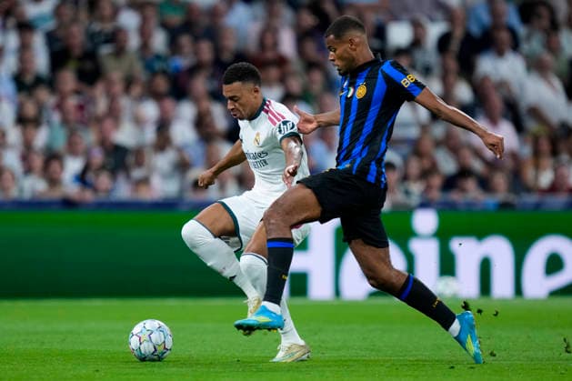 ESP: Real Madrid - Inter Milan. UEFA Champions League. Matchday 1 Andy Diouf of Inter Milan and Kylian Mbappe of Real Madrid CF during the UEFA Champions League match, matchday 1, between Real Madrid and FC Inter de Milan played at Santiago Bernabeu Stadium on 8 Sep, 2026 in Madrid, Spain. kpng Copyright: xCesarxCebollax xPRESSINPHOTOx PS_2627_UCL_RMA_INT_081