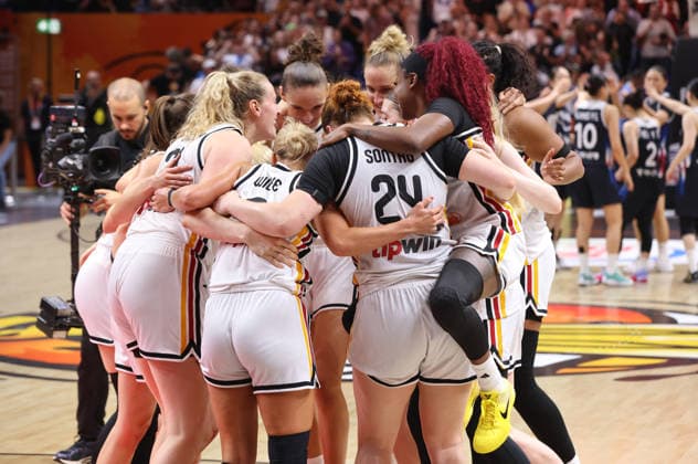 German team celebrates after the game Joy Emotion Sports Basketball FIBA World Cup Women s World Championship 2026-2027 season August 9, 2026 DBB Germany GER vs. South Korea KOR
