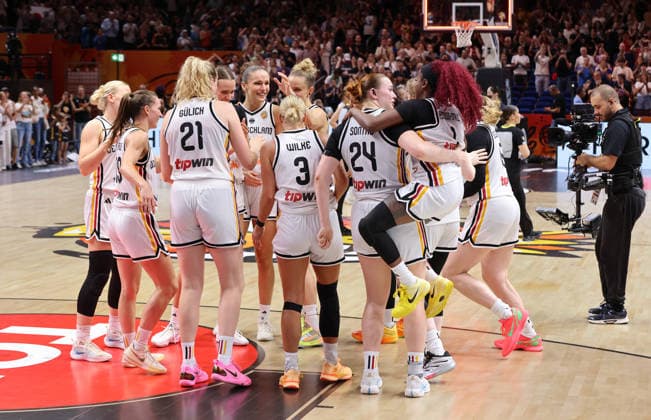 German team celebrates after the game Joy Emotion Sports Basketball FIBA World Cup Women s World Championship 2026-2027 season August 9, 2026 DBB Germany GER vs. South Korea KOR