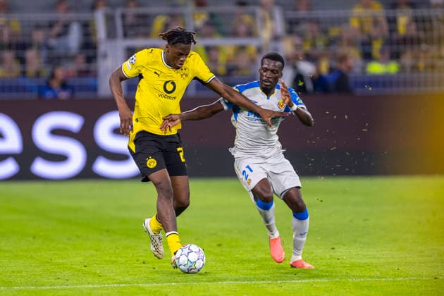 September 8, 2026, Soccer, Matchday 1 of the UEFA Champions League, Borussia Dortmund vs. FC Villarreal, Joane Gadou (Borussia Dortmund), Tani Oluwaseyi (FC Villarreal), Dortmund, Signal Iduna Park, North Rhine-Westphalia, Germany, xRHR, PHOTO DEx Copyright: DennisxEwert RHR-FOTOx RHR-FOTO DE