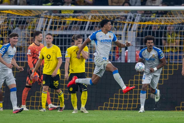 September 8, 2026 Champions League: Borussia Dortmund vs. Villarreal at Signal Iduna Park. Mourinho Santiago of Villarreal celebrates after scoring the 1-1 goal. IMPORTANT NOTICE: In accordance with DFL and UEFA regulations, it is prohibited to use or allow the use of photographs taken in the stadium and or during the match in the form of sequential images and or video-like photo sequences. Copyright: xDavidxInderliedx