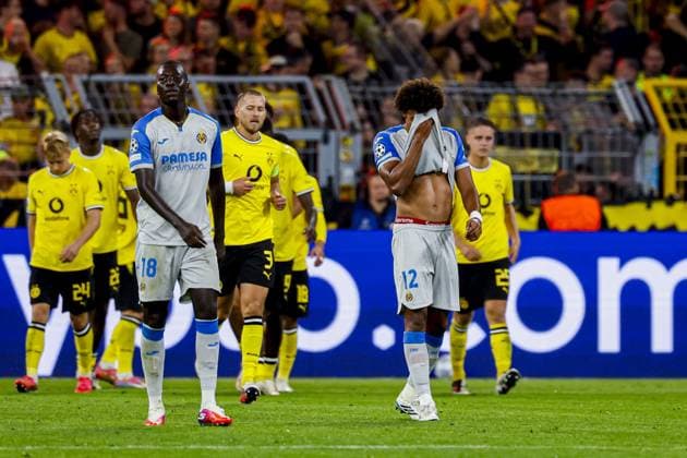 DORTMUND - Pape Gueye of Villarreal CF and Renato Veiga of Villarreal CF react after the first goal conceded during the UEFA Champions League match between Borussia Dortmund and Villarreal CF at Signal Iduna Park on September 8, 2026, in Dortmund, Germany. MARCEL TER BALS ANP UEFA Champions League 2026 27 xVIxANPxSportx xMarcelxterxBalsxIVx 567682423 originalFilename: 567682423.jpg