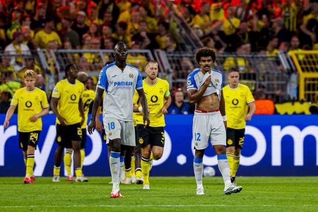 DORTMUND - Pape Gueye of Villarreal CF and Renato Veiga of Villarreal CF react after the first goal conceded during the UEFA Champions League match between Borussia Dortmund and Villarreal CF at Signal Iduna Park on September 8, 2026, in Dortmund, Germany. MARCEL TER BALS ANP UEFA Champions League 2026 27 xVIxANPxSportx xMarcelxterxBalsxIVx 567682428 originalFilename: 567682428.jpg