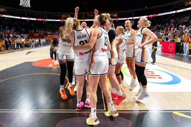 German team celebrates after victory at the end of the game, GER, Germany vs. Korea, basketball, 2026 FIBA Women s World Cup, quarterfinal qualifier, September 8, 2026, GER, Germany vs. Korea, Basketball, 2026 FIBA Women’s World Cup, Qualification for the quarterfinals, September 8, 2026, Berlin Copyright: xEibner-Pressefoto MaxxVincenx EP_MVN