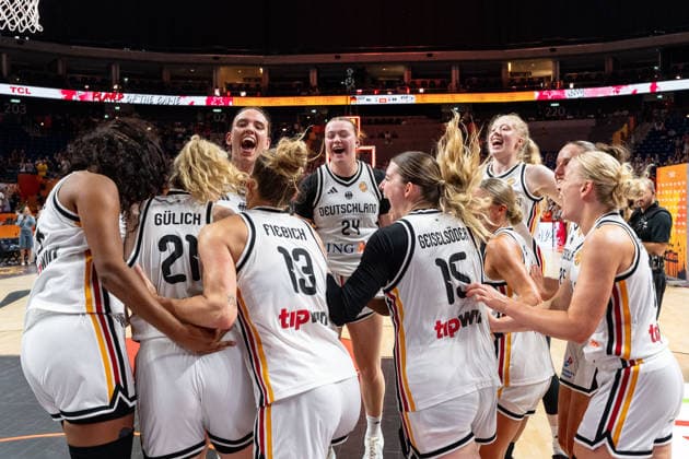German team celebrates after victory at the end of the game, GER, Germany vs. Korea, basketball, 2026 FIBA Women s World Cup, quarterfinal qualifier, September 8, 2026, GER, Germany vs. Korea, Basketball, 2026 FIBA Women’s World Cup, Qualification for the quarterfinals, September 8, 2026, Berlin Copyright: xEibner-Pressefoto MaxxVincenx EP_MVN