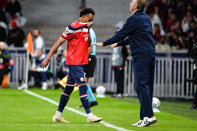 FOOTBALL : Lille OSC vs Real Betis Balompie - Ligue des Champions - Phase de Ligue - JournÃ e 1 - 08 09 2026 Carton rouge pour Ethan Mbappe (Lille OSC) Villeneuve d AsqcFrance  Copyright: xBaptistexAutissierx