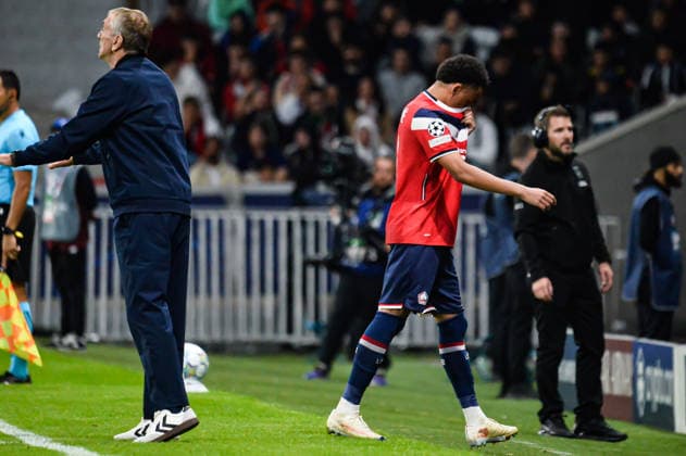 FOOTBALL : Lille OSC vs Real Betis Balompie - Ligue des Champions - Phase de Ligue - JournÃ e 1 - 08 09 2026 Carton rouge pour Ethan Mbappe (Lille OSC) Villeneuve d AsqcFrance  Copyright: xBaptistexAutissierx