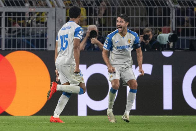Goal celebration for the 1-1 equalizer by Santiago Mourino (No. 16, Villarreal), Borussia Dortmund vs. Villarreal, Soccer, Champions League, Group Stage, Matchday 1, September 8, 2026, Dortmund, North Rhine-Westphalia, Germany Copyright: xkolbert-press MarcxNiemeyerx