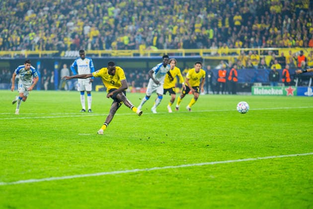 September 8, 2026 Soccer, 2026–2027, Champions League, Matchday 1, Borussia Dortmund vs. Villarreal, Serhou Guirassy scores Dortmund s third goal on a penalty kick, making the score 3–1