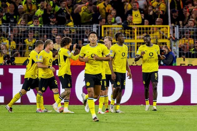 DORTMUND - Serhou Guirassy of Borussia Dortmund celebrates his team s second goal with his teammates during the UEFA Champions League match between Borussia Dortmund and Villarreal CF at Signal Iduna Park on 08 September 2026 in Dortmund, Germany. MARCEL TER BALS ANP UEFA Champions League 2026 27 xVIxANPxSportx xMarcelxterxBalsxIVx 567685501 originalFilename: 567685501.jpg