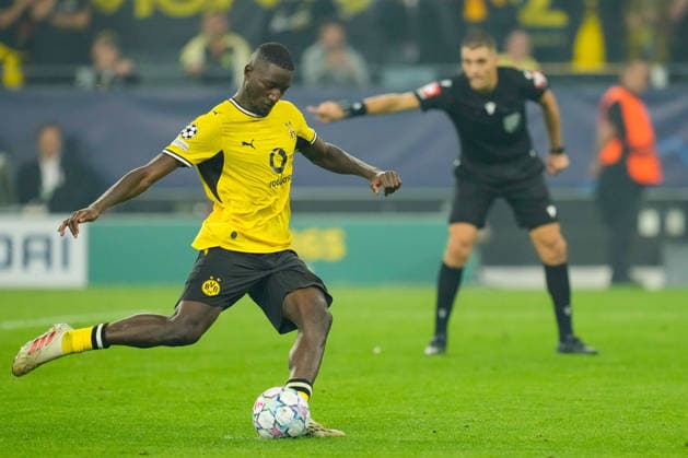 Serhou Guirassy of Borussia Dortmund scores the team s third goal during the 2026–2027 UEFA Champions League match between Borussia Dortmund and Villarreal at BVB Stadion Dortmund on September 8, 2026, in Dortmund, Germany. Photo by Alex Gottschalk, DeFodi Images