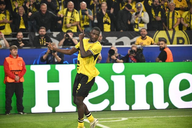 Serhou Guirassy Celebrates, Borussia Dortmund 3–1, September 8, 2026, 2026–2027 UEFA Champions League, Matchday 1, Borussia Dortmund vs. Villarreal CF. UEFA regulations prohibit any use of photographs as image sequences and or quasi-video. Dortmund, Signal Iduna Park, North Rhine-Westphalia, Germany Team2