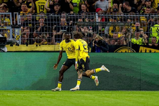 DORTMUND - Serhou Guirassy of Borussia Dortmund (L) celebrates his team s second goal with Fabio Silva of Borussia Dortmund (R) during the UEFA Champions League match between Borussia Dortmund and Villarreal CF at Signal Iduna Park on 08 September 2026 in Dortmund, Germany. MARCEL TER BALS ANP UEFA Champions League 2026 27 xVIxANPxSportx xMarcelxterxBalsxIVx 567686792 originalFilename: 567686792.jpg