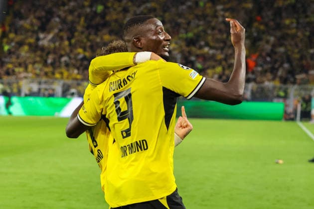 Dortmund, Deutschland: 08.09..2026 - UEFA Champions League 2026 27 - Borussia Dortmund vs. FC Villarreal Im Bild: Torschütze Serhou Guirassy (BVB) macht das Tor zum 2:1 für Dortmund und jubelt (DFL DFB REGULATIONS PROHIBIT ANY USE OF PHOTOGRAPHS as IMAGE SEQUENCES and or QUASI-VIDEO)
