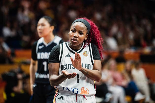 FIBA Women s Basketball World Cup 2026: Germany vs. South Korea, September 8, 2026; Alexis Peterson, Germany; 1 laughs; basketball; FIBA Women s Basketball World Cup 2026; Final Round, Qualifier for the Quarterfinals: Germany vs. South Korea on September 8, 2026, at the Uber Arena in Berlin Copyright: xBEAUTIFULxSPORTS Tonhäuserx