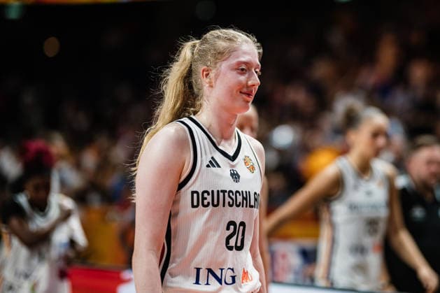 FIBA Women’s Basketball World Cup 2026: Germany vs. South Korea, September 8, 2026; Frieda Bühner (Germany), age 20, smiles while playing basketball; FIBA Women’s Basketball World Cup 2026, Final Round, Qualifier for the Quarterfinals: Germany vs. South Korea on September 8, 2026, at the Uber Arena, Berlin Copyright: xBEAUTIFULxSPORTS Tonhäuserx