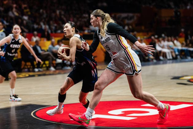 FIBA Women’s Basketball World Cup 2026: Germany vs. South Korea, September 8, 2026—Haeran Lee (South Korea), 12; Luisa Geiselsoder (Germany), 15; basketball matchup; FIBA Women’s Basketball World Cup 2026; Final Round, Qualifier for the Quarterfinals: Germany vs. South Korea on September 8, 2026, at the Uber Arena, Berlin Copyright: xBEAUTIFULxSPORTS Tonhäuserx