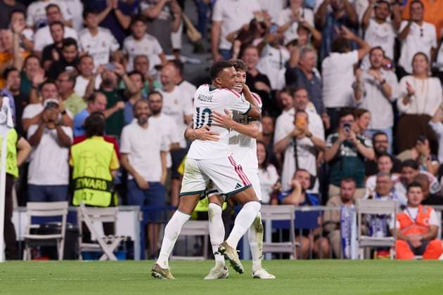 September 8, 2026, Madrid, Spain: (From L to R) Kylian Mbappe and Federico Valverde (Real Madrid CF) celebrate a goal during the UEFA Champions League 2026 2027 match between Real Madrid CF and FC Internazionale Milano.Final score: Real Madrid CF 2-1 FC Internazionale Milano Madrid Spain - ZUMAs197 20260908_aaa_s197_269 Copyright: xFedericoxTitonex
