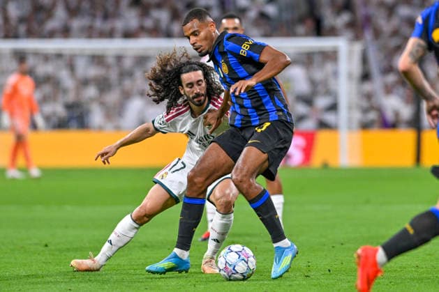 September 8, 2026, Madrid, Madrid, Spain: 17 MARC CUCURELLA of Real Madrid CF disputes a ball 17 ANDY DIOUF of F. C. Internazionale Milano during the match on Matchday 1 of the group stage of the 2026 27 UEFA Champions League between REAL MADRID C.F. and F.C. INTERNAZIONALE MILANO, played at the Bernabo u Stadium on September 8, 2026, in Madrid, Spain. Madrid Spain - ZUMAc312 20260908_zsp_c312_388 Copyright: xOscarxManuelxSanchezx
