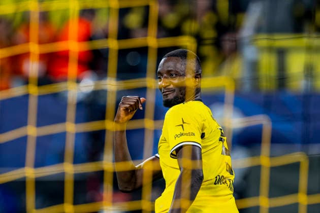 DORTMUND Borussia Dortmund forward Serhou Guirassy celebrates the 2-1 goal during the UEFA Champions League match between Borussia Dortmund and Villarreal at BVB Stadion Dortmund on September 8, 2026, in Dortmund, Germany. Photo by DeFodi Images
